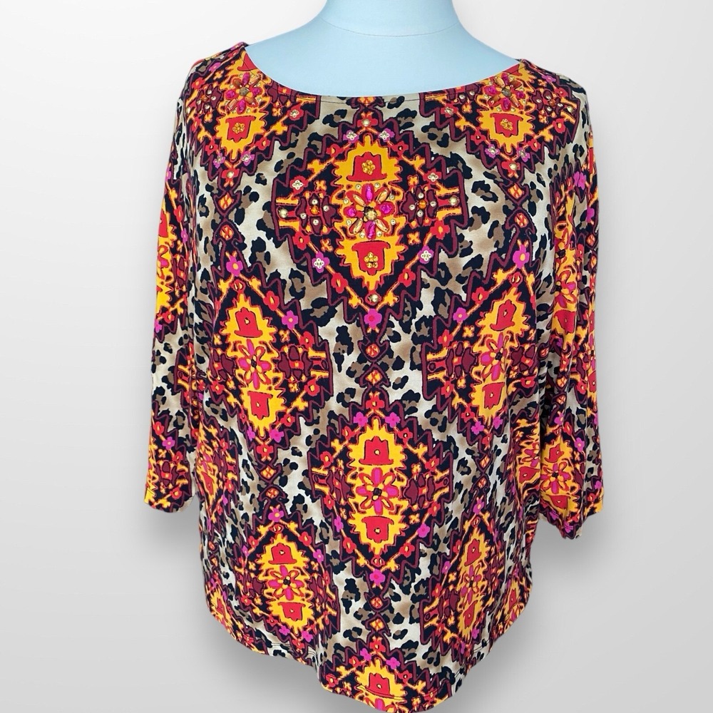 Ruby‎ Rd Tunic Blouse Top Womens Plus Size 3X Colorful Artsy Travel Stretch